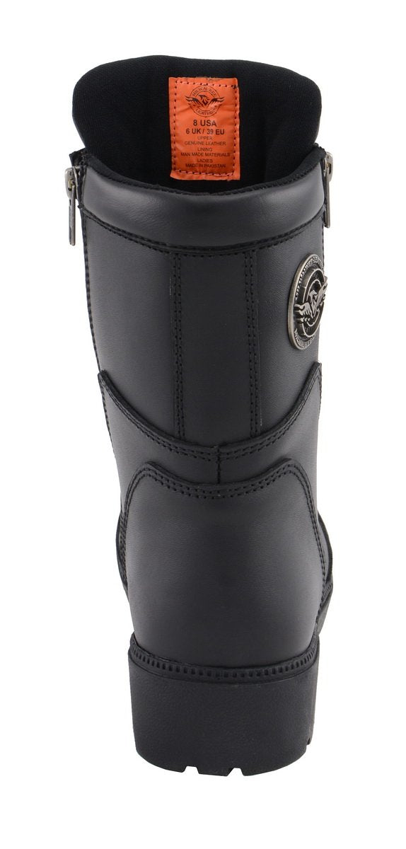 Milwaukee Leather MBL9301 Women's Black Leather Lace-Up Motorcycle Biker Riding Boots with Side Zipper Entry