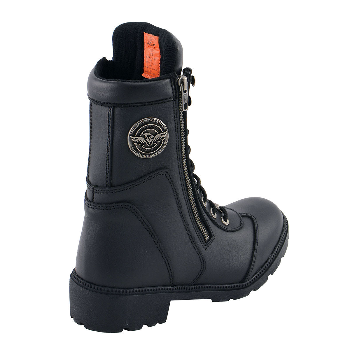 Milwaukee Leather MBL9301 Women's Black Leather Lace-Up Motorcycle Biker Riding Boots with Side Zipper Entry