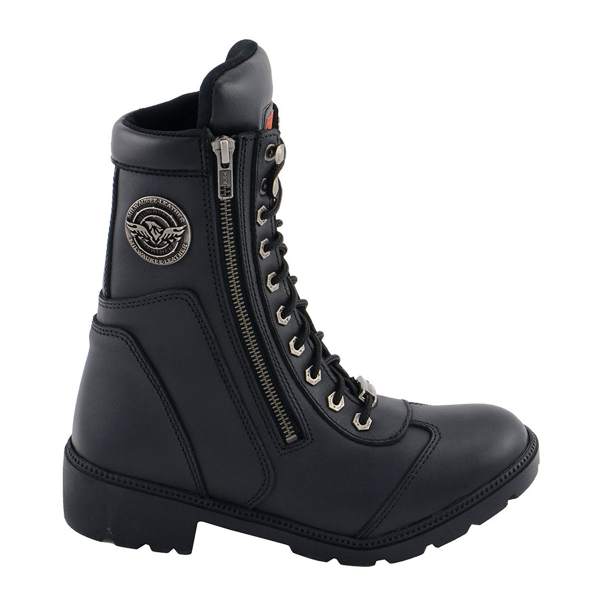 Milwaukee Leather MBL9301 Women's Black Leather Lace-Up Motorcycle Biker Riding Boots with Side Zipper Entry