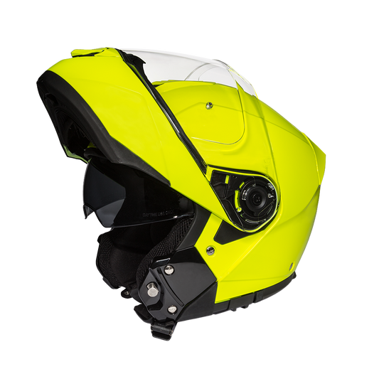 Daytona Glide Modular Motorcycle Helmet - DOT Approved, Bluetooth Ready, Dual Visor, Men/Women/Youth - Fluorescent Yellow