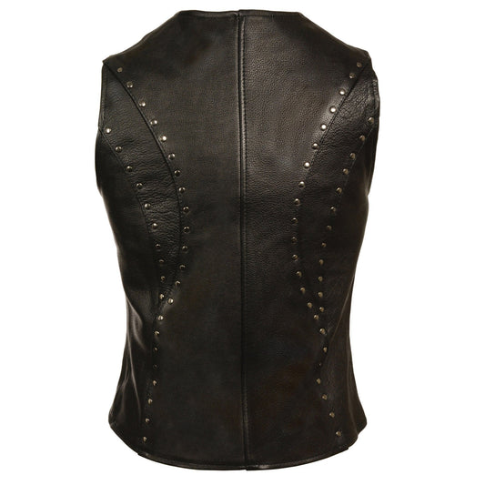 Milwaukee Leather ML2078 Women's Black Premium Leather Motorcycle Rider Vest w/ Studding Detail