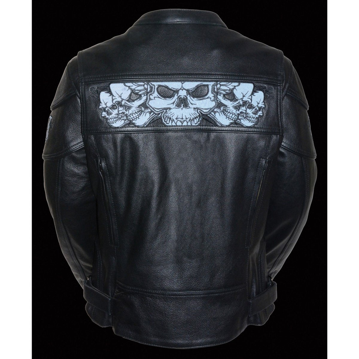 Milwaukee Leather MLL2540 Women's Crossover Black Leather Scooter Jacket w/ Reflective Skull Graphic