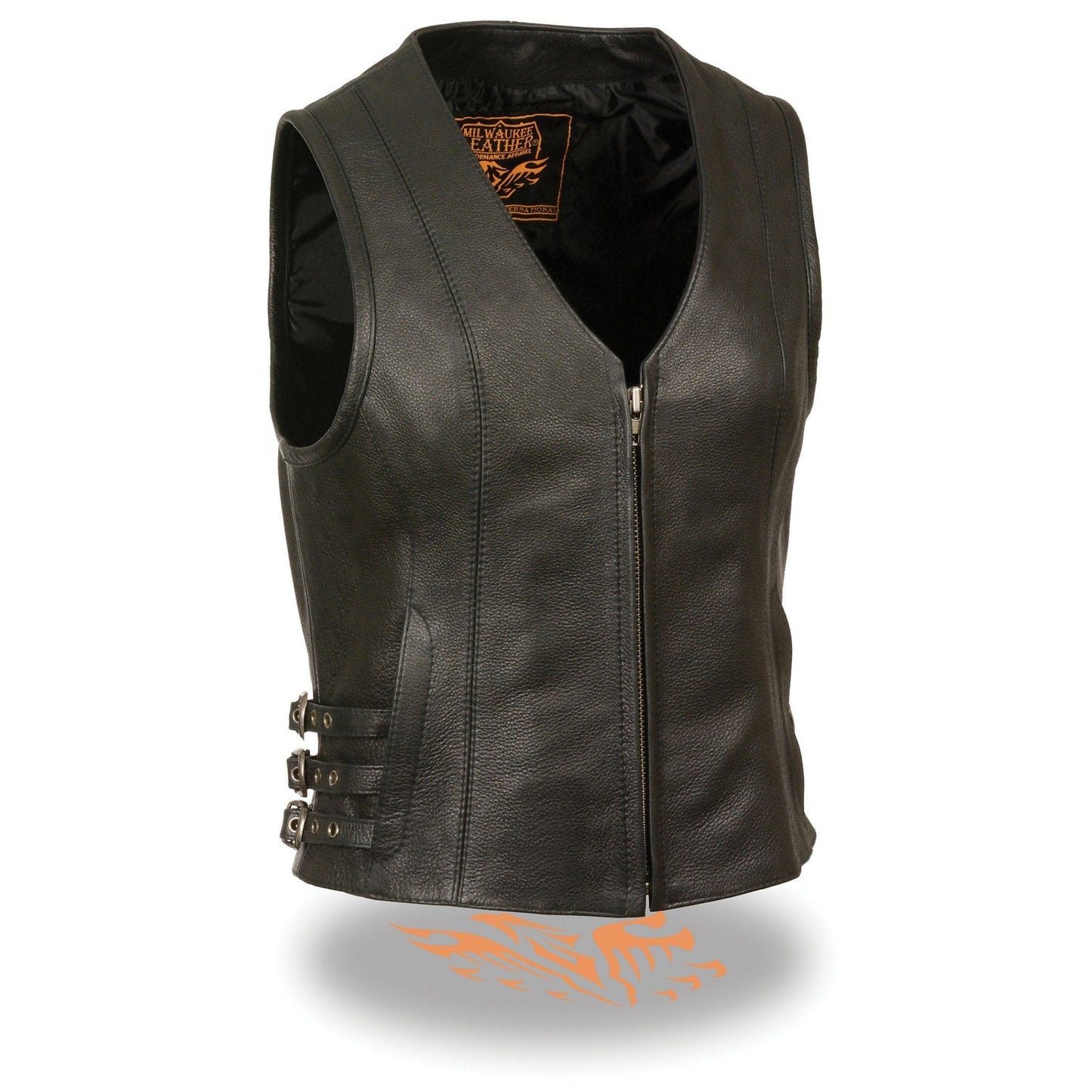Milwaukee Leather MLL4510 Women's Premium Black Leather Motorcycle Rider Vest w/ Adjustable Side Buckle