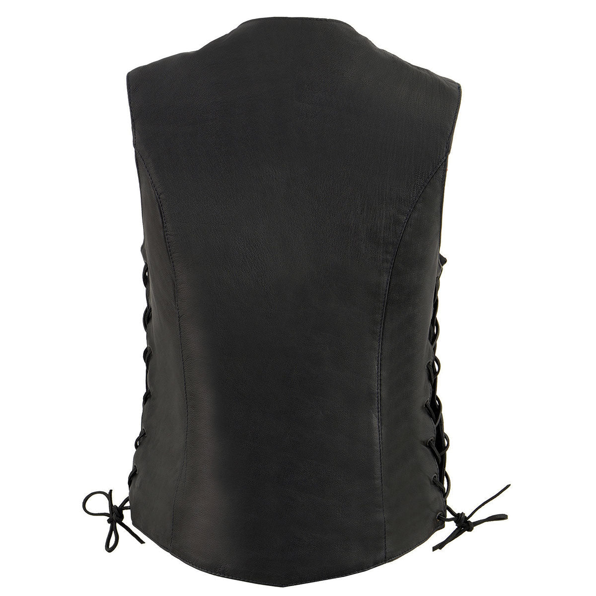 Milwaukee Leather MLL4546 Women's Black Premium Leather Lightweight V-Neck Motorcycle Rider Vest w/ Side Laces