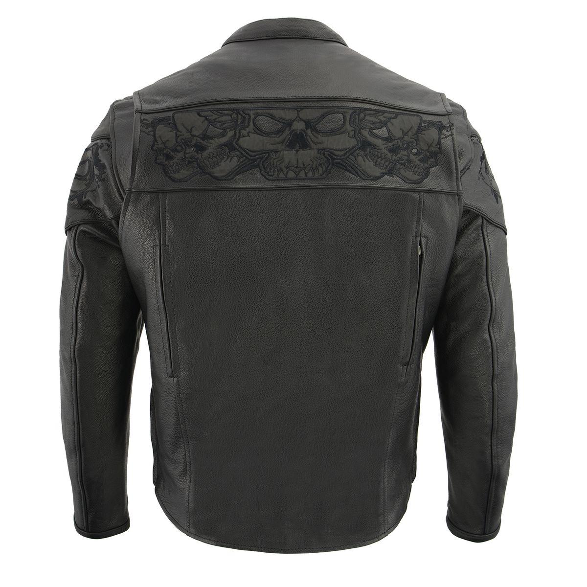 Milwaukee Leather MLM1501 Men's Reflective Skulls Premium Black Leather Motorcycle Jacket w/ Cool-Tec Treatement