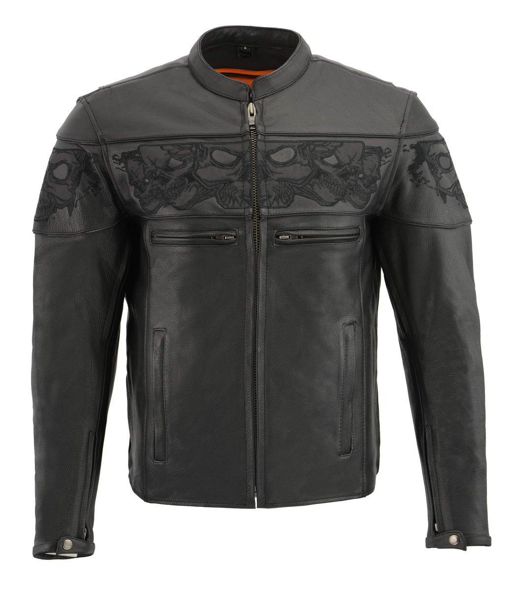 Milwaukee Leather MLM1501 Men's Reflective Skulls Premium Black Leather Motorcycle Jacket w/ Cool-Tec Treatement