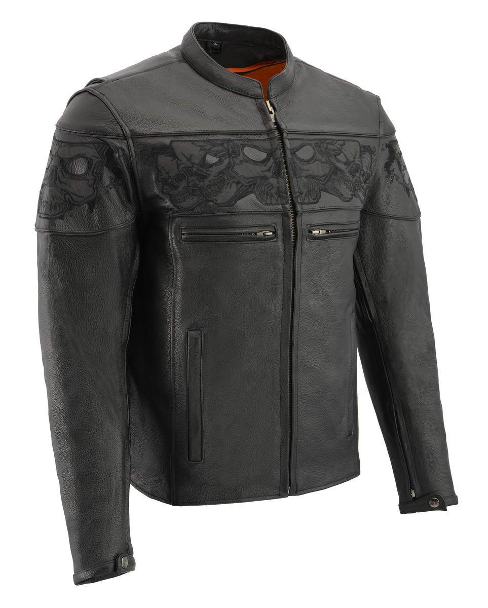 Milwaukee Leather MLM1501 Men's Reflective Skulls Premium Black Leather Motorcycle Jacket w/ Cool-Tec Treatement