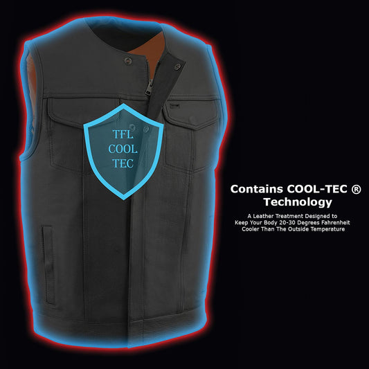 Milwaukee Leather Men's MLM3515 Black Premium Collarless Club Style Motorcycle Vest w/ Cool-Tec Leather Treatment