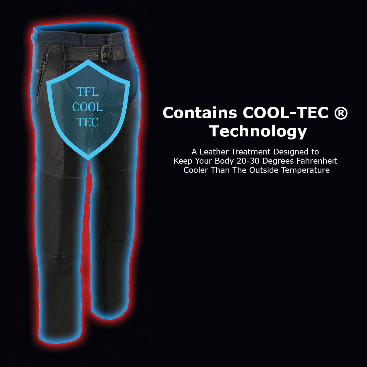 Milwaukee Leather MLM5505 Men's Removal Thermal Lined Black Premium Leather Motorcycle Chaps w/ Cool-Tec Leather