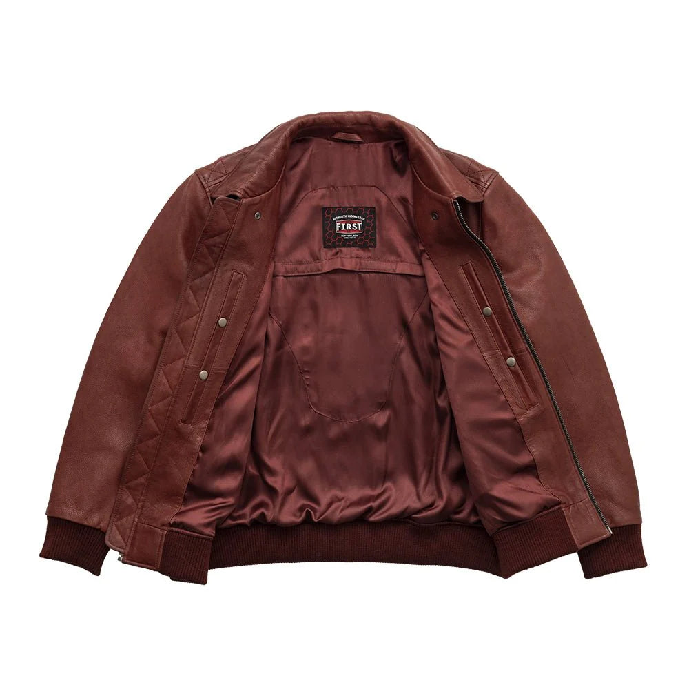 Moto Bomber - Men's Leather Jacket Cognac and Oxblood