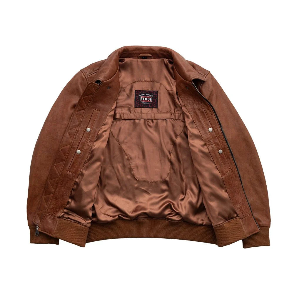 Moto Bomber - Men's Leather Jacket Cognac and Oxblood