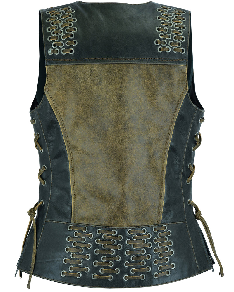 DS298 Women's Vest with Grommet and Lacing Accents - Two Tone