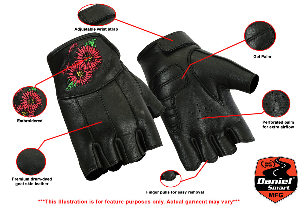 Women's Embroidered Fingerless Glove