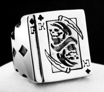 R157 Stainless Steel King of Clubs Skull Biker Ring