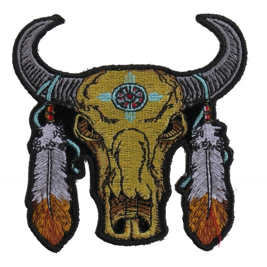 P3792 Small Buffalo Head Feathers Patch