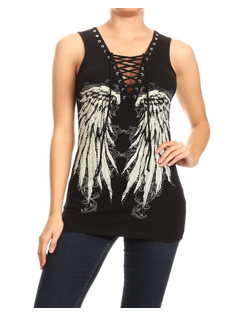 2224 BLACK Oversized Angel Wing Tank Top