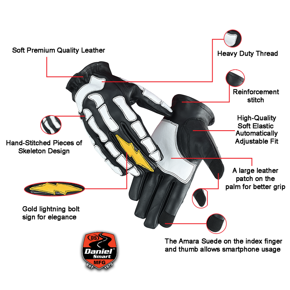 Devil Hands Black White and Yellow Skeleton Bolt Glove