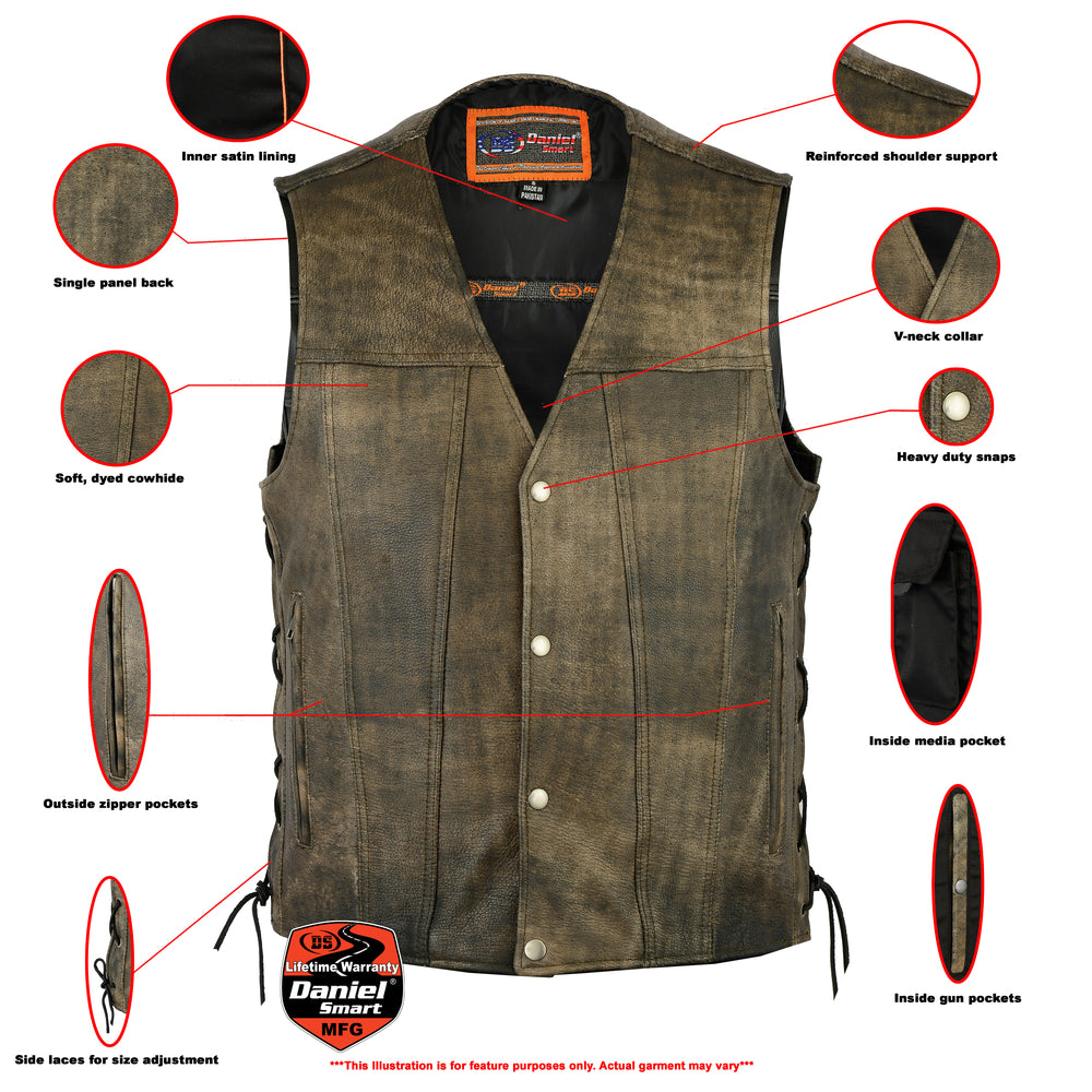 Men's Antique Brown Single Back Panel Concealed Carry Vest