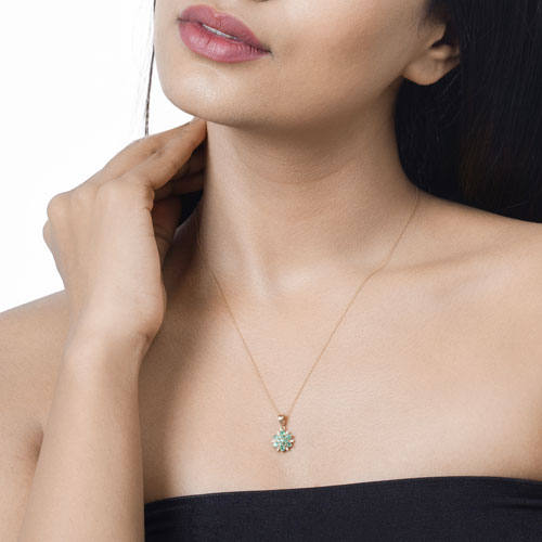 0.72 Carat Genuine Zambian Emerald and White Diamond 14K Yellow Gold Pendant