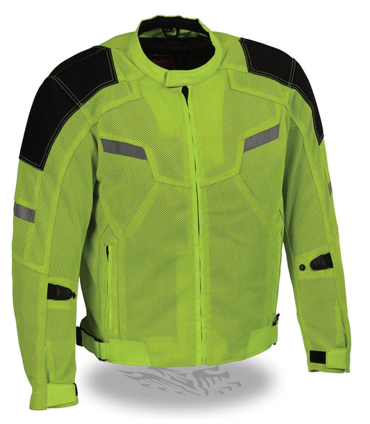 Milwaukee Leather MPM1792 Men's Black and High-Viz Green CE Armored Textile Motorcycle Jacket- All Season Biker Jacket