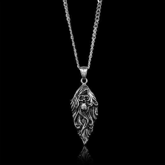Stainless Steel Flaming Skull Arrowhead Curb Chain Necklace