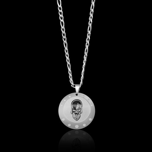 Stainless Steel Skull Shield Figaro Chain Necklace