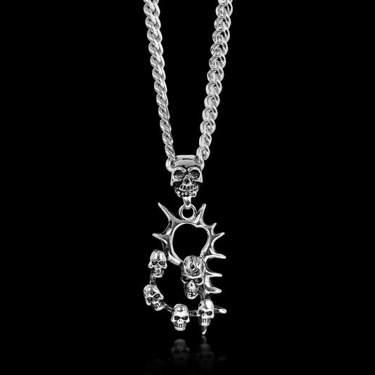 Stainless Steel Multi Skull Spike Curb Chain Necklace