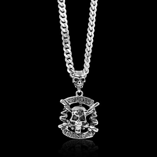 Stainless Steel Gunz N Roses Skull Curb Chain Necklace