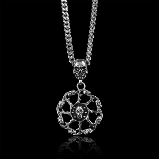 Stainless Steel Skull Spiked Death Wheel Curb Chain Necklace