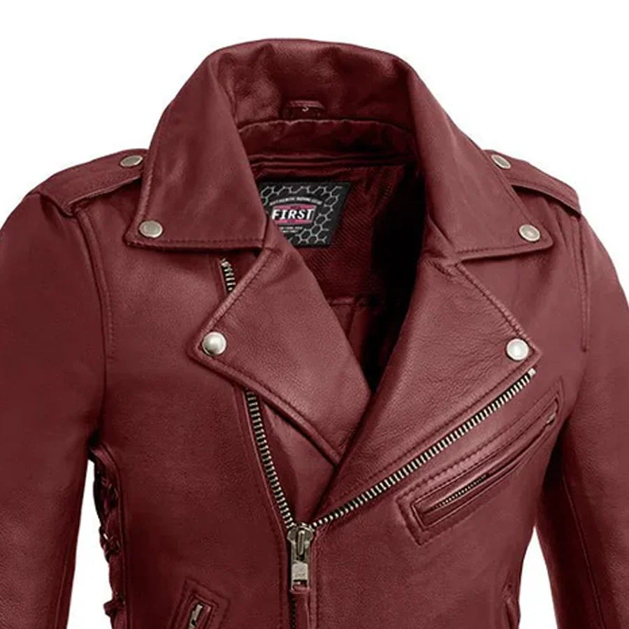 Popstar Women's  Motorcycle Leather Jacket Oxblood