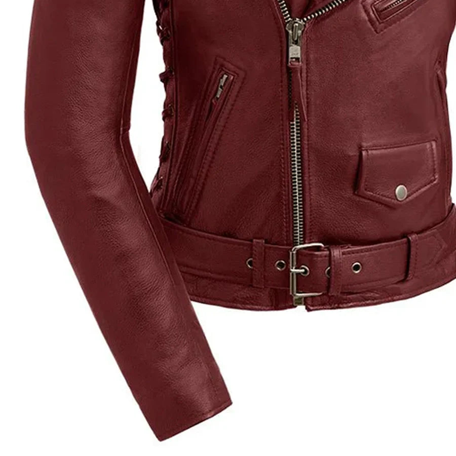 Popstar Women's  Motorcycle Leather Jacket Oxblood