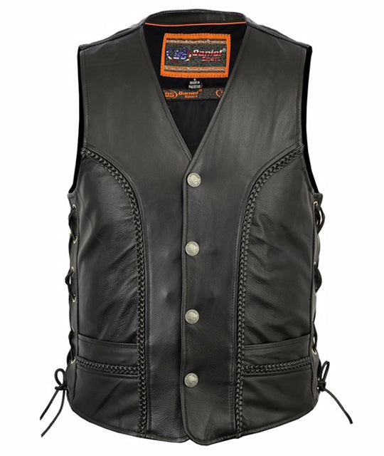 Men's Braided Conceald Carry Leather Motorcycle Vest