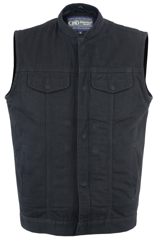 Men's Black Denim Concealment Vest w/Removable Hood