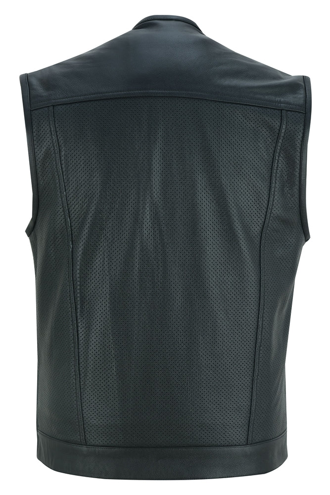 Men's Perforated Collarless Concealed Carry Biker Vest