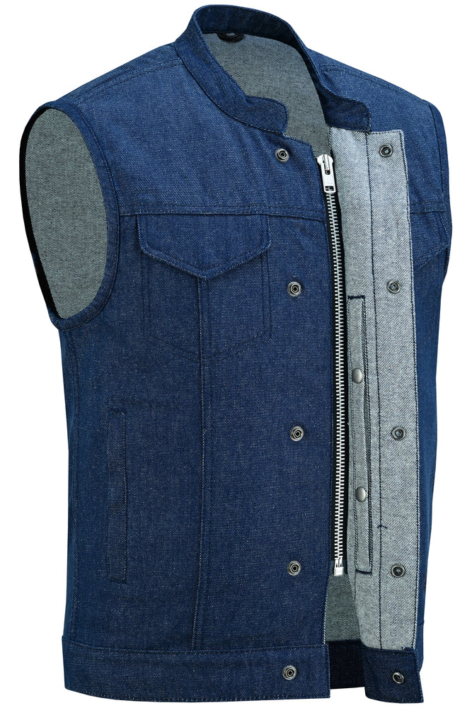 DM976 Men's Blue Rough Rub-Off Raw Finish Denim Vest