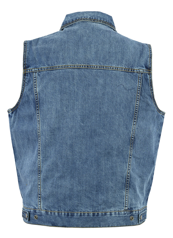 Snap/Zipper Front Denim Vest- Blue