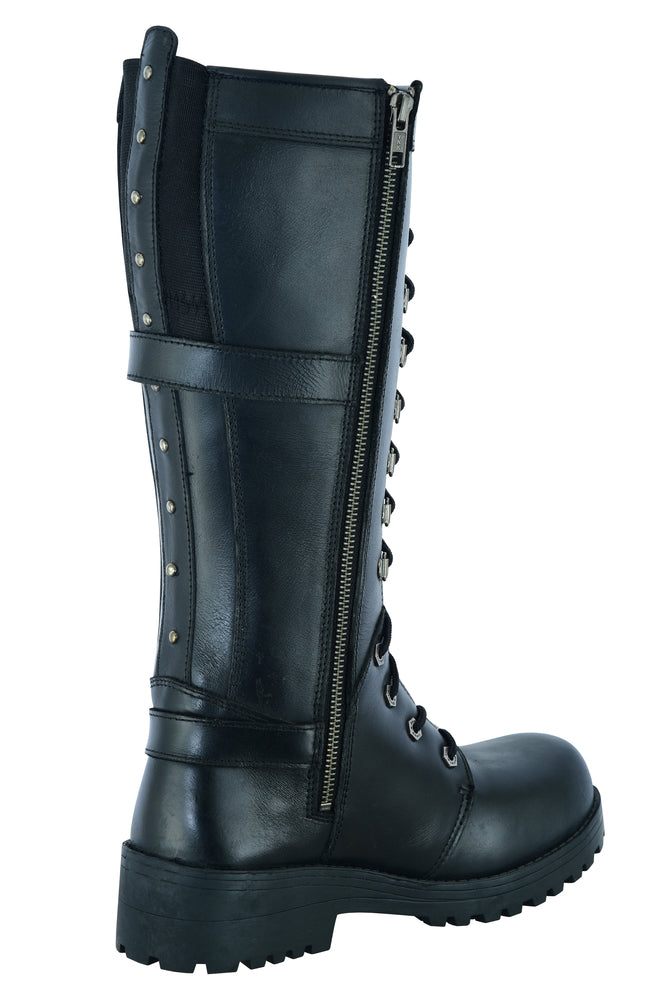 Women's 15 Inch Black Leather Stylish Harness Boot