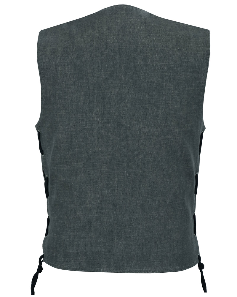 Men's Rough Rub-Off Raw Finish Broken Gray Denim Vest