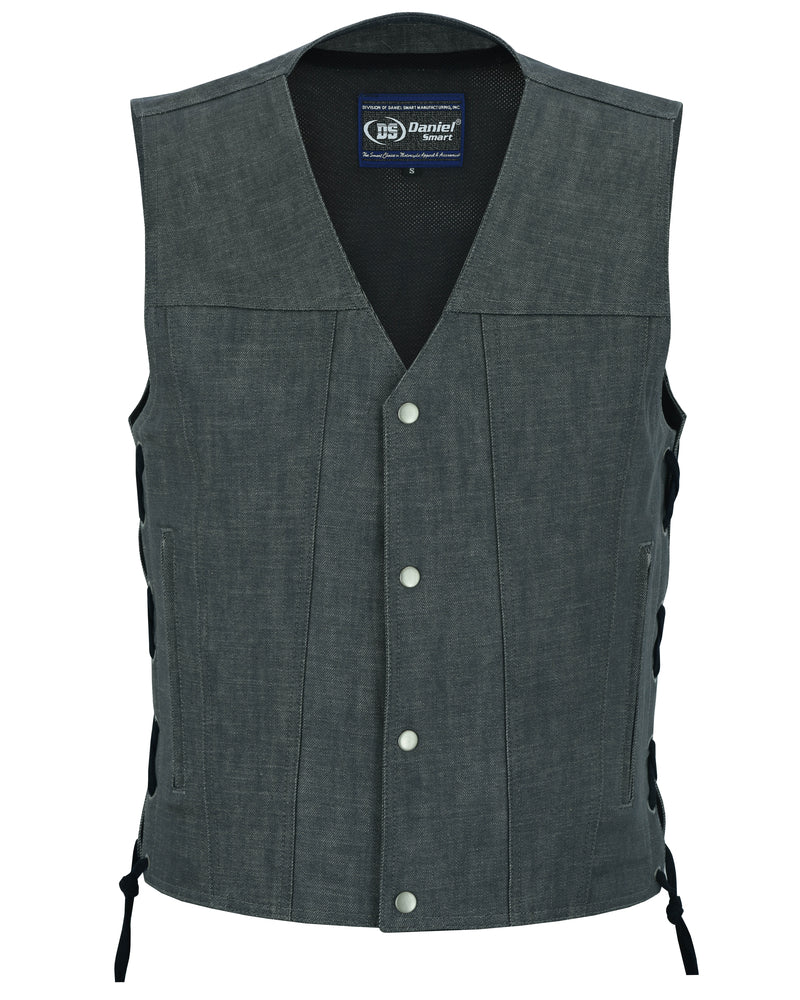 Men's Rough Rub-Off Raw Finish Broken Gray Denim Vest