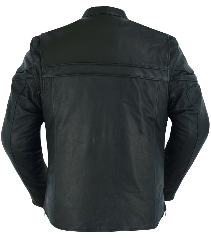 DS768 Men's Sporty Lightweight Leather Cross Over Jacket