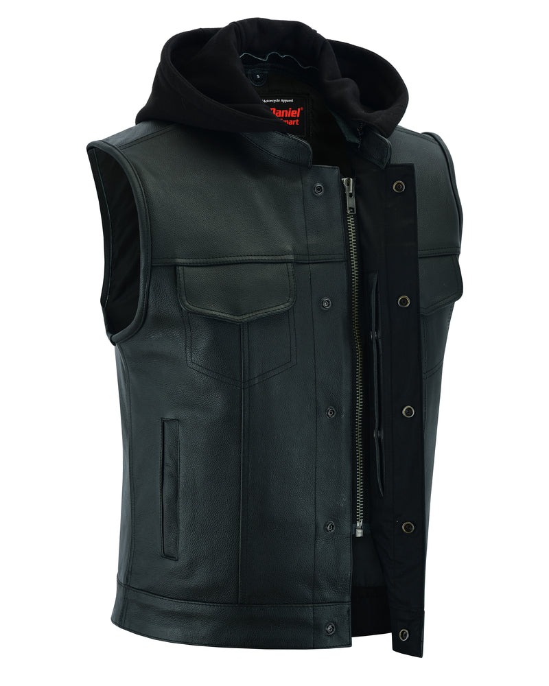 Leather Concealed Carry Vest, Hidden Snaps, Removable Hood