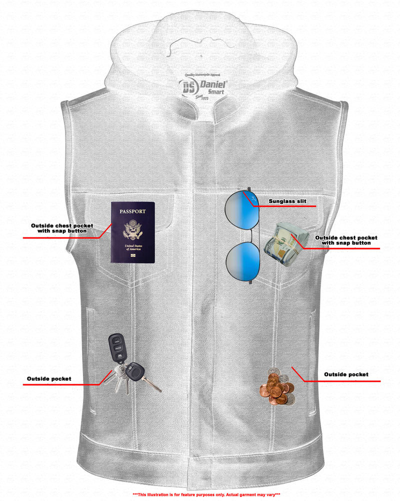Leather Concealed Carry Vest, Hidden Snaps, Removable Hood