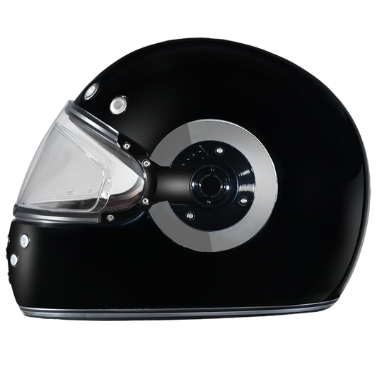 DOT Daytona Retro Full Face Motorcycle Helmet: Vintage Style for Men, Women, & Youth - Hi-Gloss Black w/ Chrome Accents