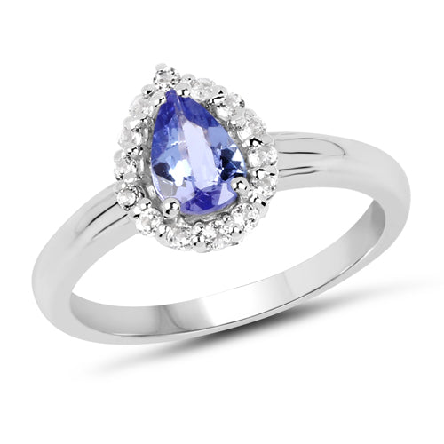 0.96 Carat Genuine Tanzanite and White Topaz .925 Sterling Silver Ring