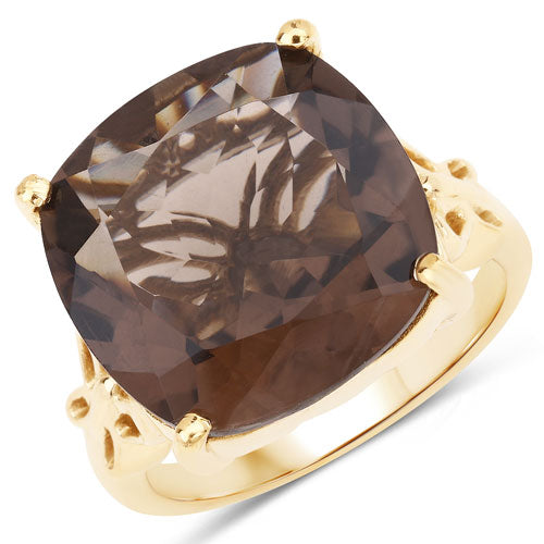 12.35 Carat Genuine Smoky Quartz and White Diamond .925 Sterling Silver Ring