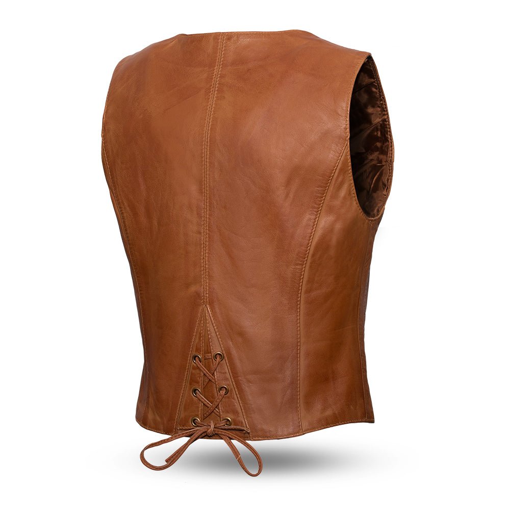Savannah Women's Western Style Motorcycle Leather Vest Whiskey