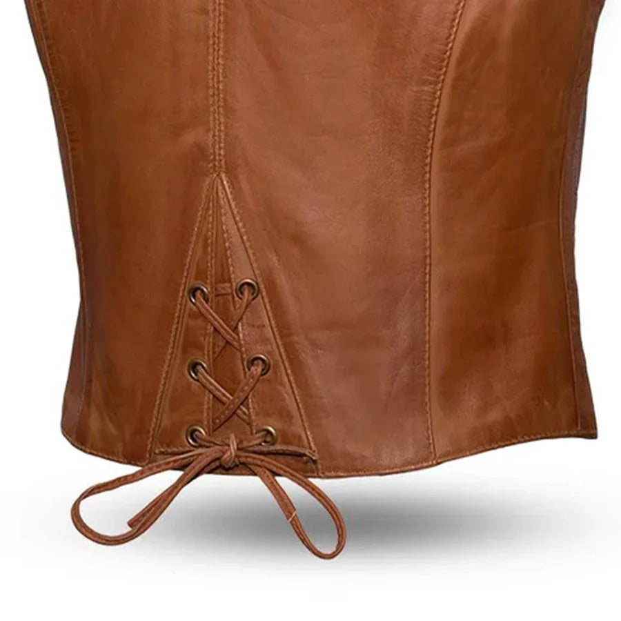 Savannah Women's Western Style Motorcycle Leather Vest Whiskey