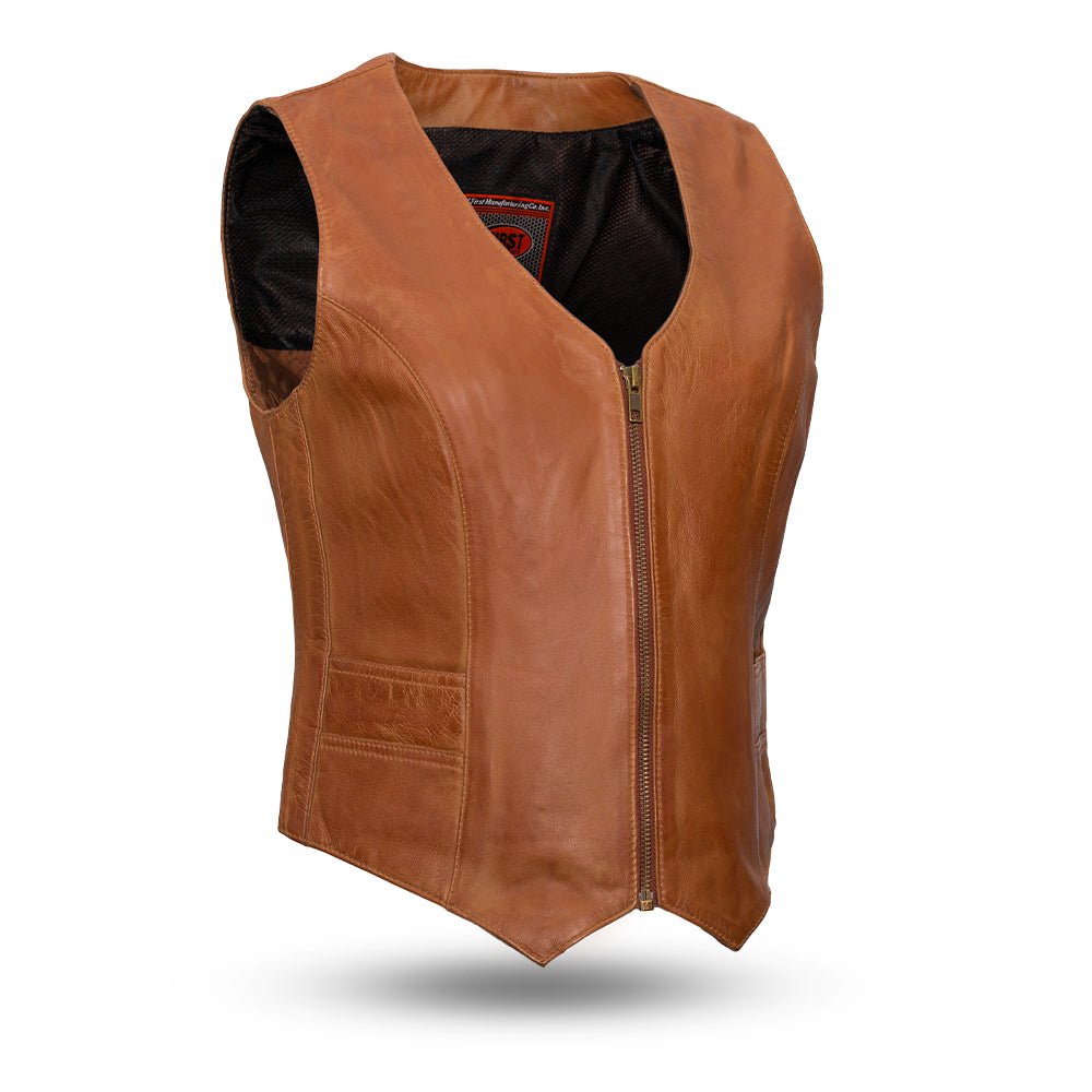 Savannah Women's Western Style Motorcycle Leather Vest Whiskey