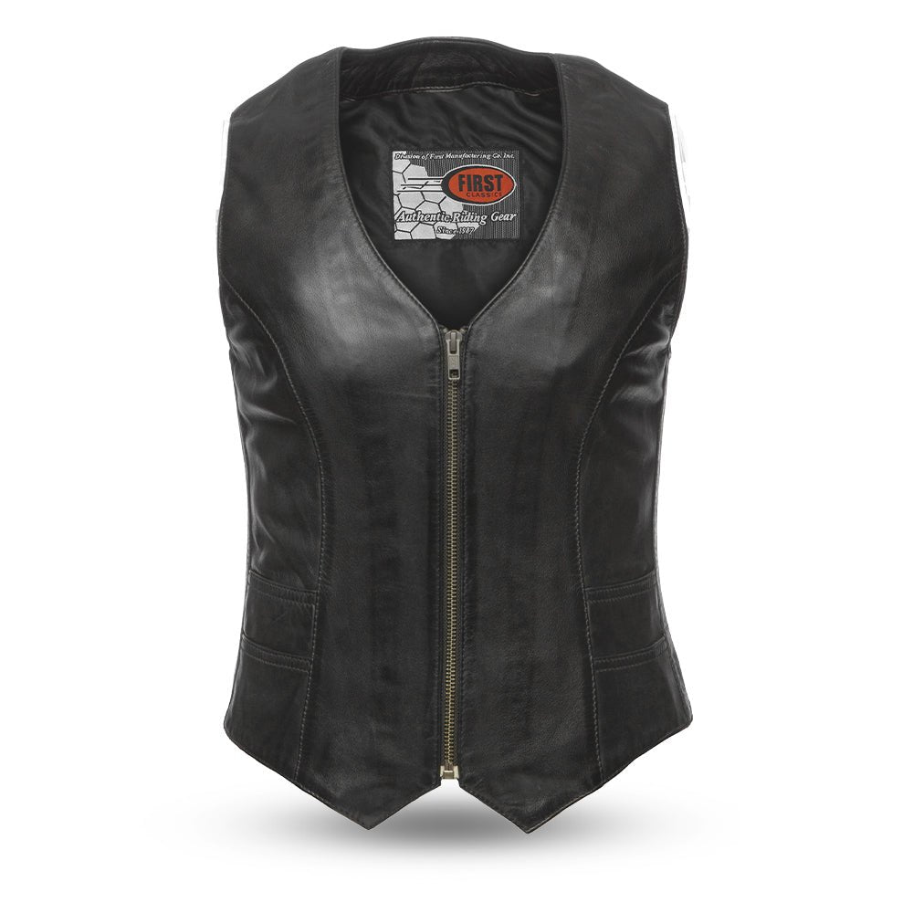 Savannah Women's Western Style Motorcycle Leather Vest Whiskey