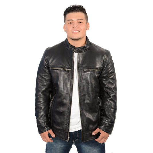 Milwaukee Leather Men's Cafe Racer Black Premium Lambskin Motorcycle Fashion Leather Jacket SFM1800